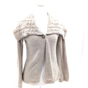 Sarah Spencer Wool Angora Beige Snap Brooch Open Cowl Cardigan Size Small